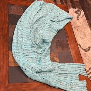 Mermaid Teal colored Textured Knit Blanket for Cozy Comfort homemade